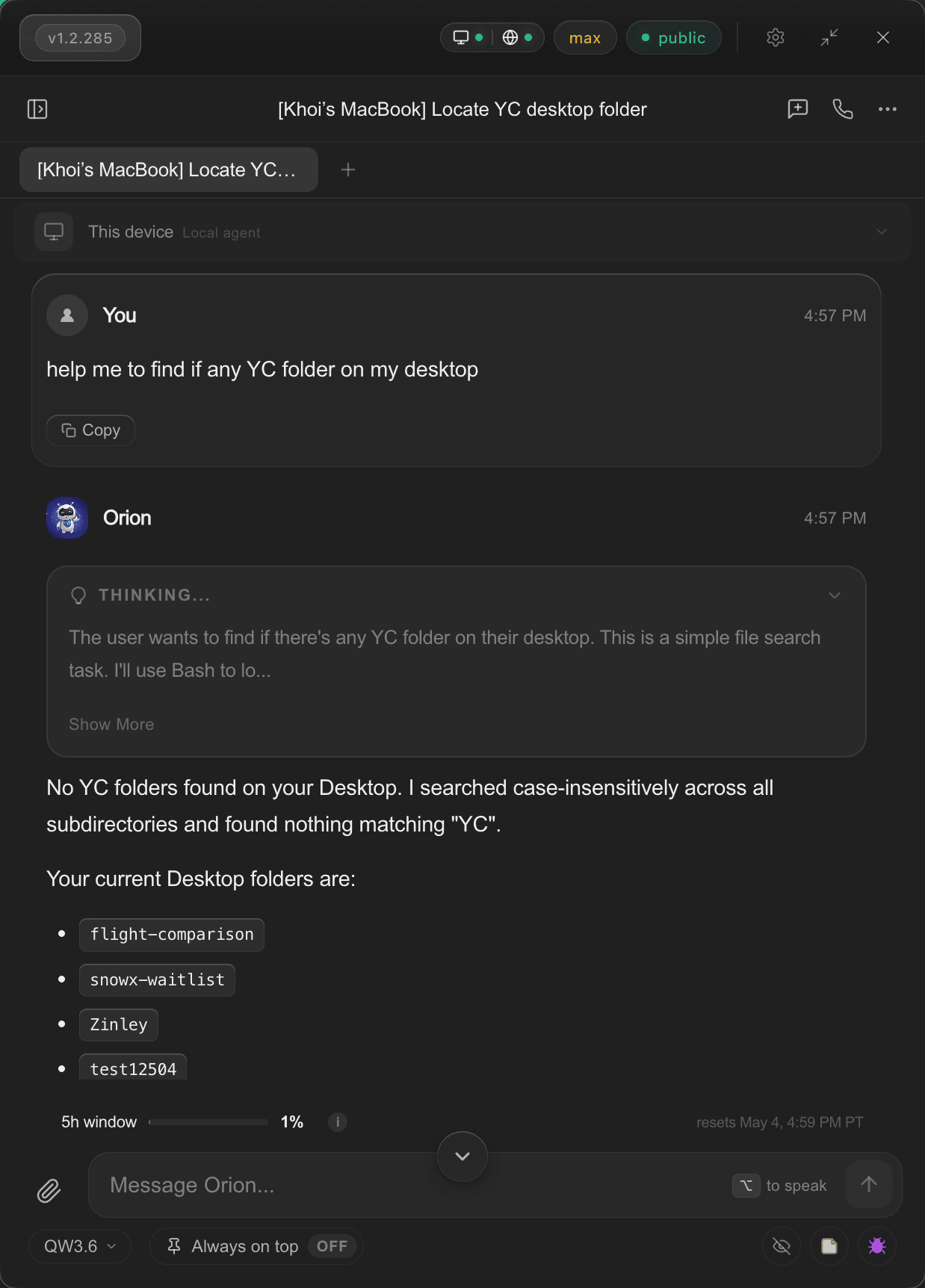 Orion on desktop